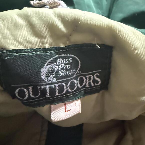 Bass Pro Shops Outdoors Vintage Green Puffer Jacket Quilted Lining Sz L - Picture 3 of 5
